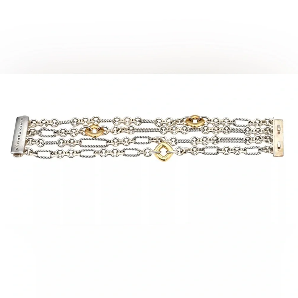 HEAVY Vintage David Yurman Figaro multi-chain 4-row bracelet 18K Gold Silver - Picture 5 of 8